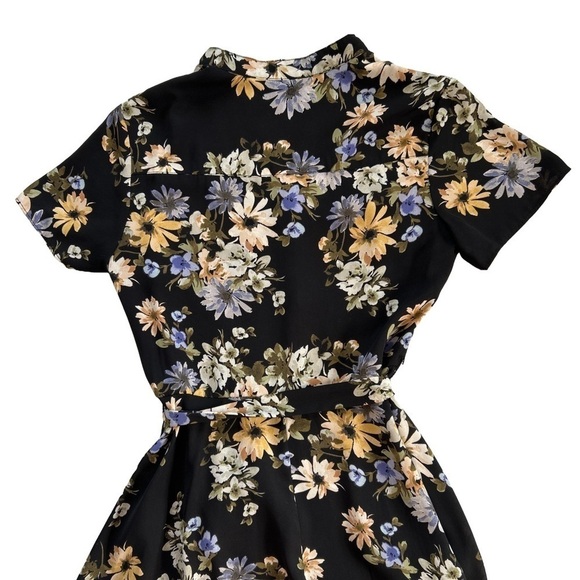 Nanette Lepore size 2 BLACK DREAM CLOUD belted pleated Floral Midi Dress - Picture 12 of 13